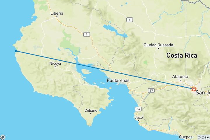 Carte du circuit S'amuser au soleil sur la plage de Tamarindo, court séjour