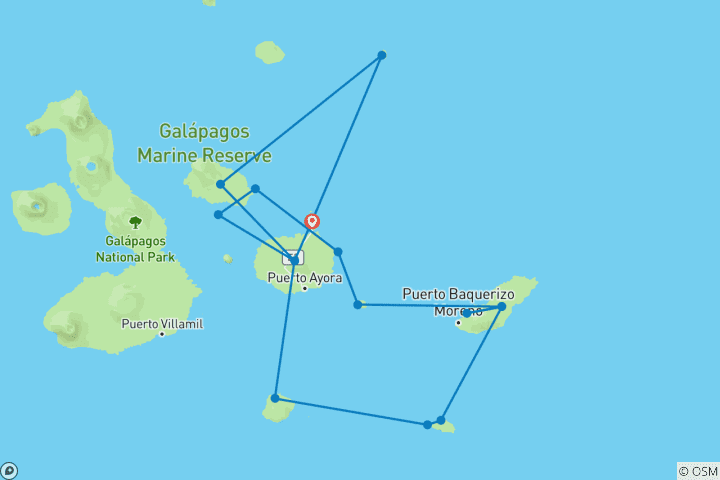 Mapa de Crucero Galápagos - Islas Central, Sureste y Noreste en 11 Días a bordo del Monserrat