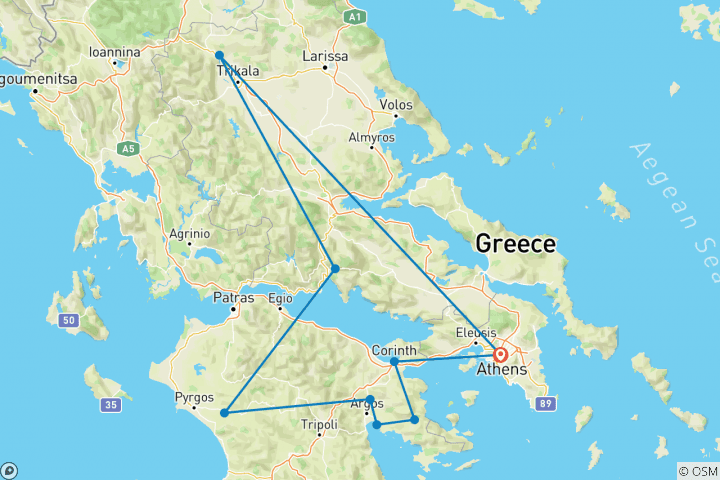 Karte von Klassische Rundreise Griechenland Nafplion, Olympia, Delphi, Meteora - Private Tour