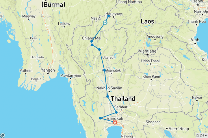 Carte du circuit Grand tour de Thaïlande, excursion privée