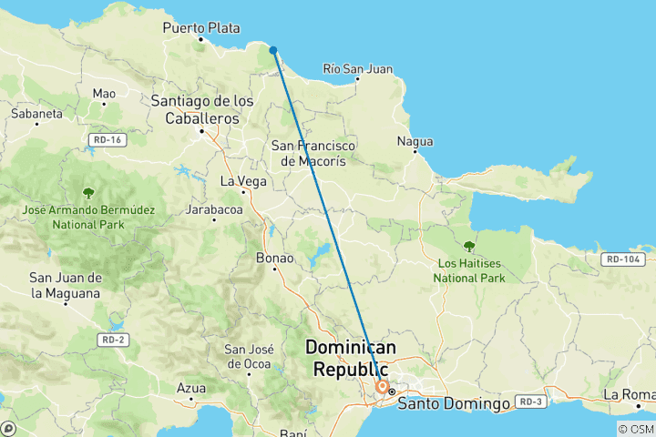 Map of Dominican Republic: Santo Domingo & Cabarete - 6 days