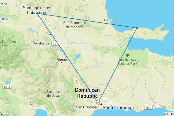 Carte du circuit République dominicaine : Saint- Domingue, Santiago de los Caballeros et Las Terrenas - 6 jours