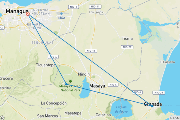 Map of Managua City Stopover - 3 days