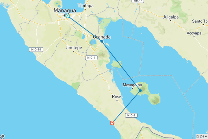 Carte du circuit Nicaragua - Le meilleur du Nicaragua - 6 jours