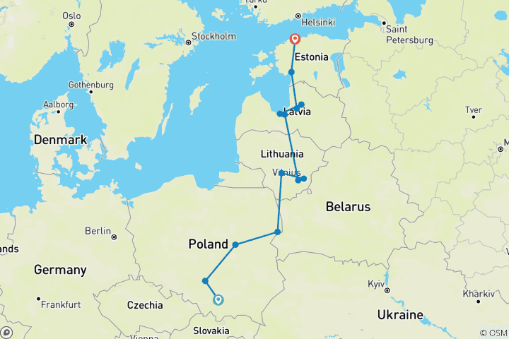 Carte du circuit Les points forts de la Pologne et de la Baltique - 13 jours