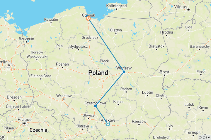 Carte du circuit Découverte de la Pologne - 7 jours