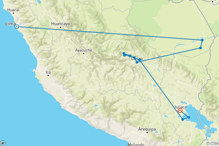 Map of Tailor-Made Amazon Adventure in Peru with Daily Departure (Private Guide and Driver)