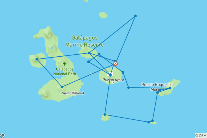 Carte du circuit Croisière aux Galápagos - Découvrez les îles Ouest, Centrale, Est, Sud et Nord en 15 jours à bord du Monserrat