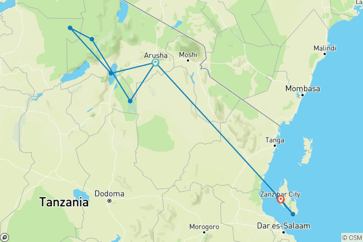 Map of Tailor-Made Private Tanzania & Zanzibar Adventure, Daily Departure