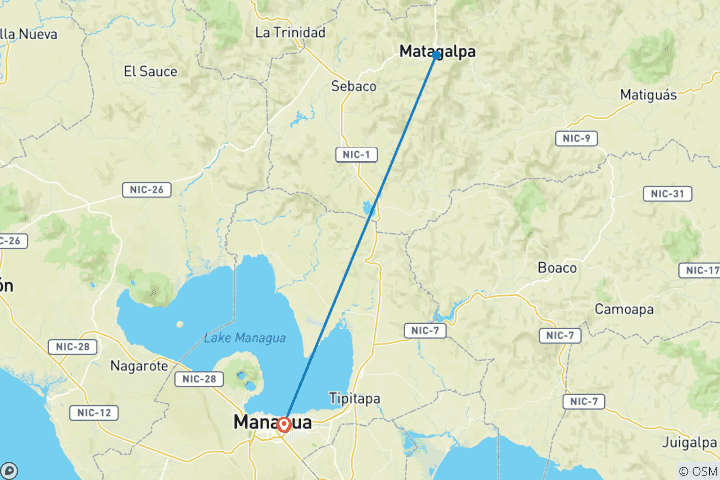 Carte du circuit Nicaragua : Managua et Matagalpa - 5 jours