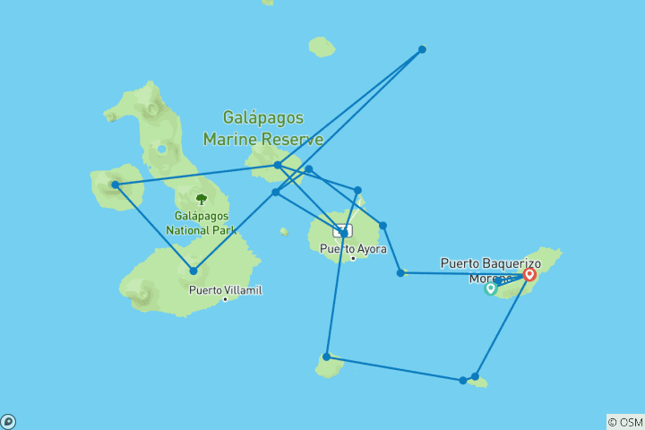 Carte du circuit Croisière aux Galápagos - Découvrez les îles enchantées en 15 jours à bord du Monserrat Yacht - C+D+A+B