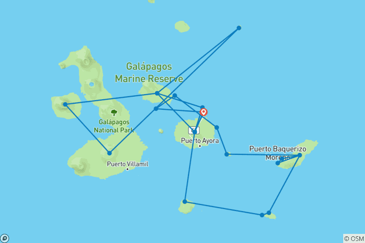 Map of Galapagos Cruise 15 Days aboard the Monserrat Yacht (D+A+B+C)