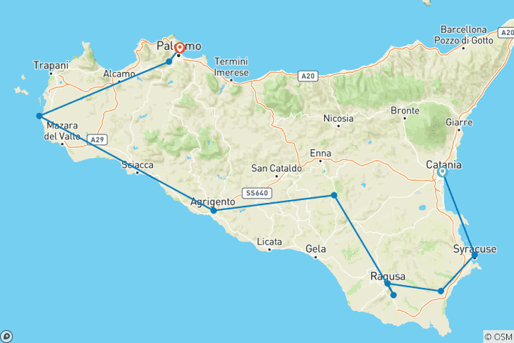 Map of Sicilian Secrets - Tour of Sicily 6 days