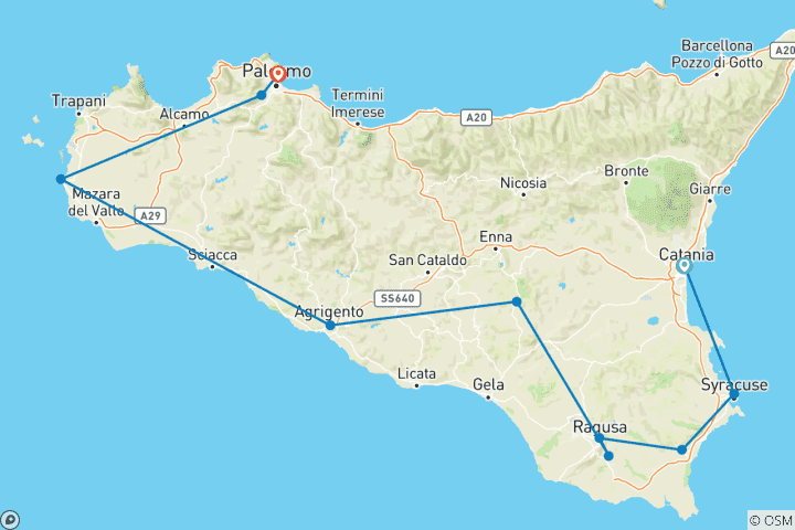 Map of Sicilian Secrets - Tour of Sicily 6 days