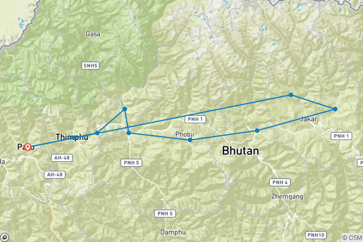 Map of A Cultural Journey With Nature Trek in Central Bhutan