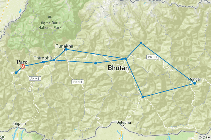 Karte von Bhutan Vogelbeobachtung & Wildtiere