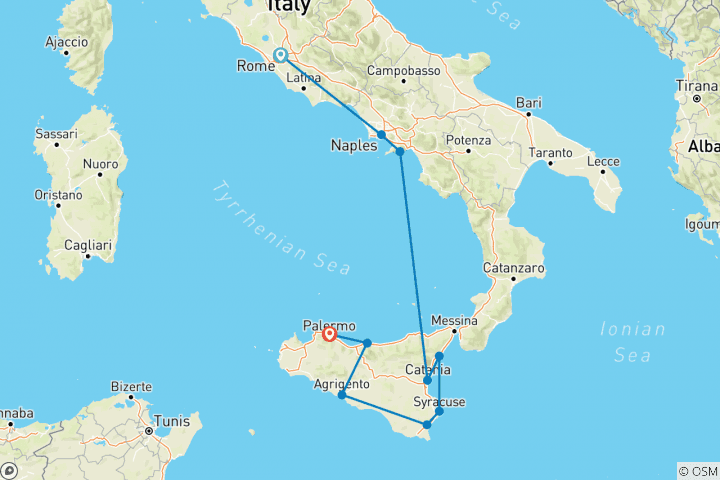 Map of Italian Escape and Sicily (Classic, 13 Days)