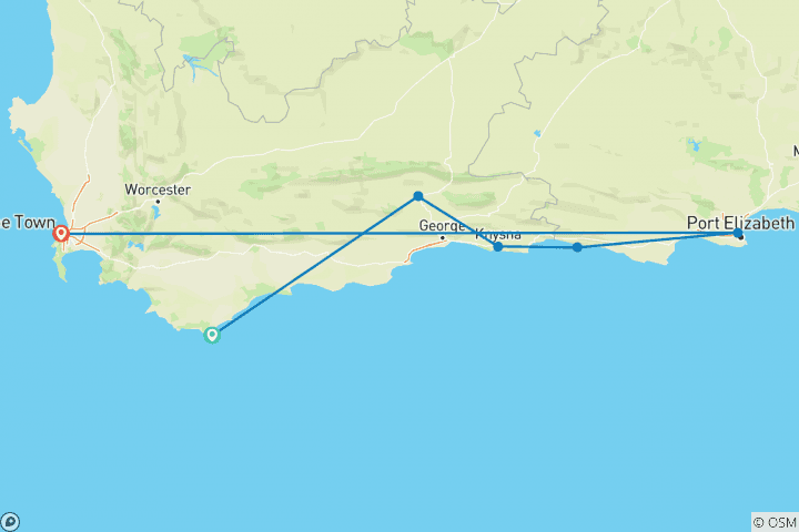Carte du circuit Circuit d'aventure sur la Route des jardins en Afrique du Sud - du Cap à Addo