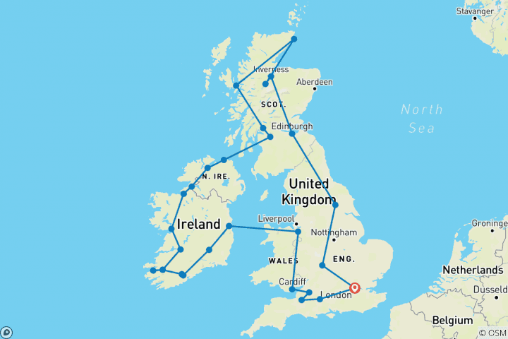 Karte von Großbritannien & Irland Entdeckungsreise (Kleine Gruppen, 22 Tage)