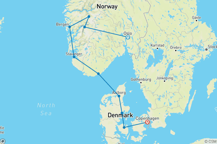 Carte du circuit Routes de campagne en Scandinavie - petits groupes, 12 jours