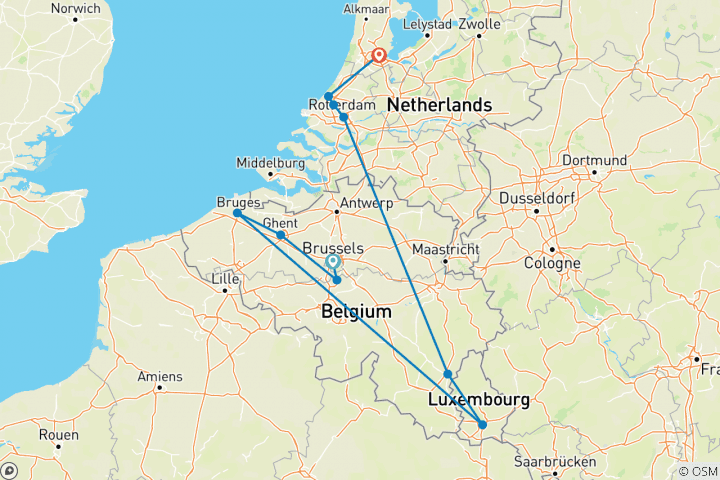 Kaart van Landwegen van België, Luxemburg en Nederland (Klassiek, Voorbeschouwing 2022, 11 dagen)