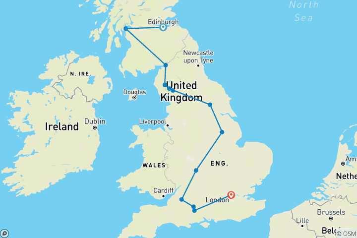 Carte du circuit El de la Grande- Bretagne - petits groupes, départ d'Édimbourg, 11 jours