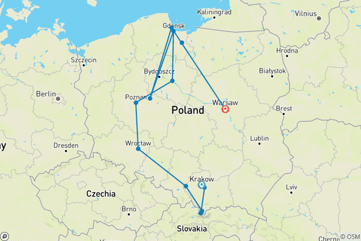 Carte du circuit Points forts de la Pologne (petits groupes)
