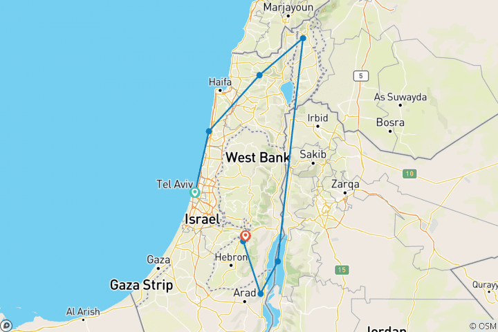 Mapa de Descubrir Israel - clásico, verano, 9 días