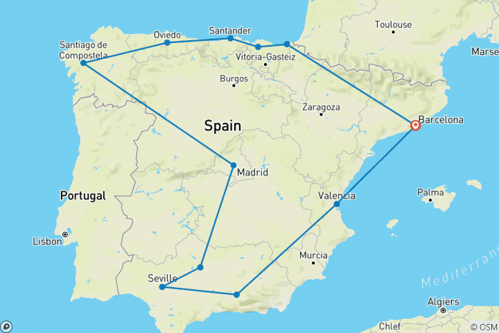 Carte du circuit Héritage espagnol - petits groupes, fin Madrid, 18 jours