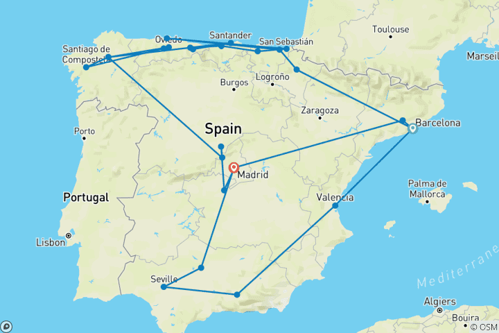 Kaart van Spaans erfgoed (Kleine groepen, Einde Madrid)