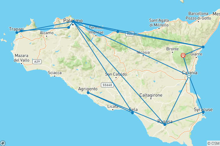 Mapa de Sicilia a Fondo (Grupos Pequeños, Fin en Catania)
