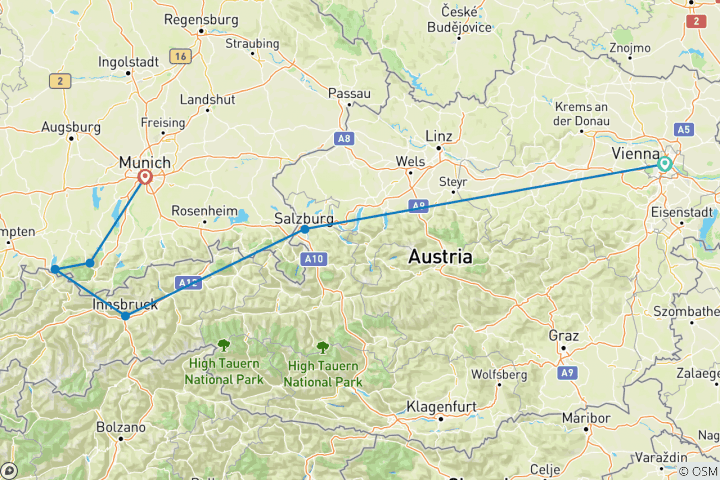 Mapa de Mercados navideños de Austria y Baviera - grupos pequeños - 8 días