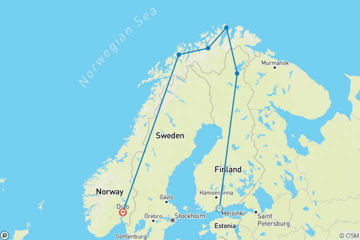 Carte du circuit Les aurores boréales en Scandinavie - classique, 10 jours