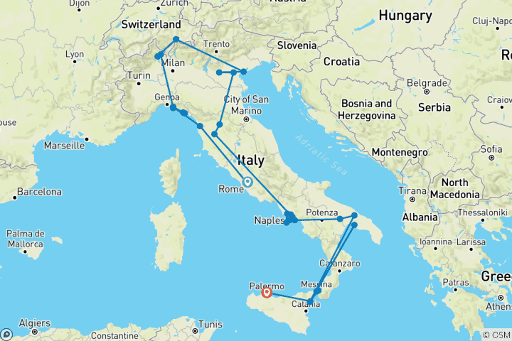 Map of Grand Italy & Sicily (Small Groups)