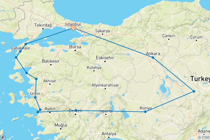 Kaart van Wonderen van Turkije (kleine groepen, zomer, basis, 11 dagen)