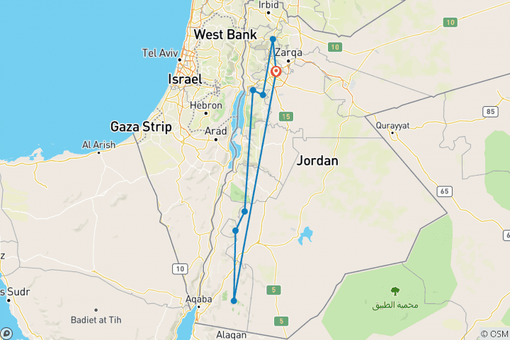 Map of Jordan Experience (Small Groups, Summer, Base, 7 Days)