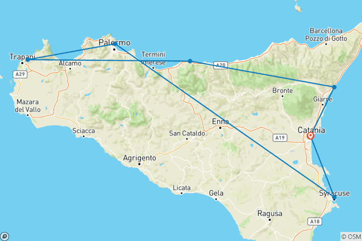 Map of Sicily in Depth (Base - Small Groups, Preview 2022, End Catania, 8 Days)