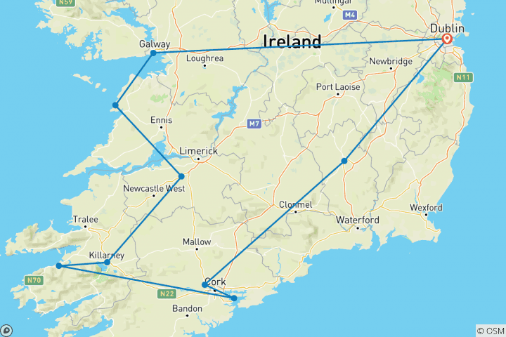 Map of Focus on Ireland (Small Groups, 7 Days)