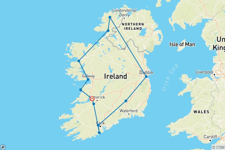 Kaart van Onontdekt Ierland (Kleine groepen, 13 dagen)