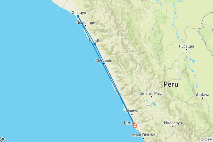 Map of Peru: Lima, Trujillo & Chiclayo - 7 days