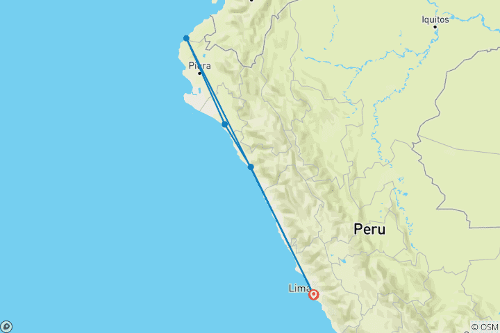 Map of Peru: Lima, Trujillo, Chiclayo & Mancora - 10 days