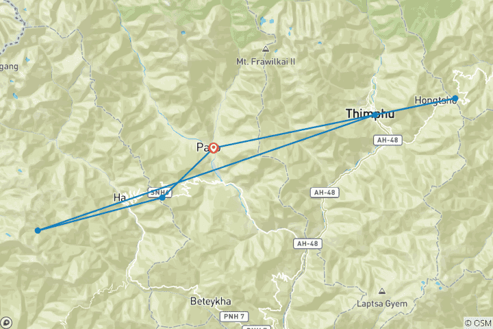 Map of Bhutan Biking Tour