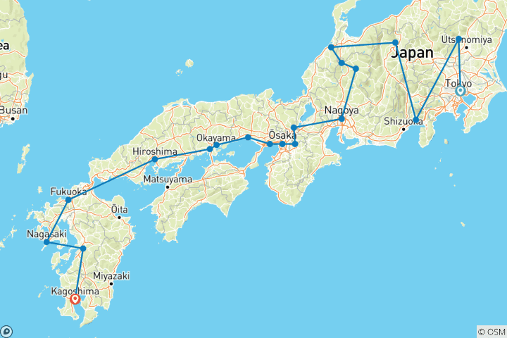 Map of 3 Weeks Personalized Japan Family Vacation, Daily Start