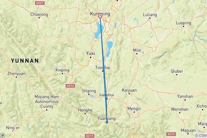 Map of Amazing Yunnan 8D: Kunming, Red Land, Jianshui, Yuanyang