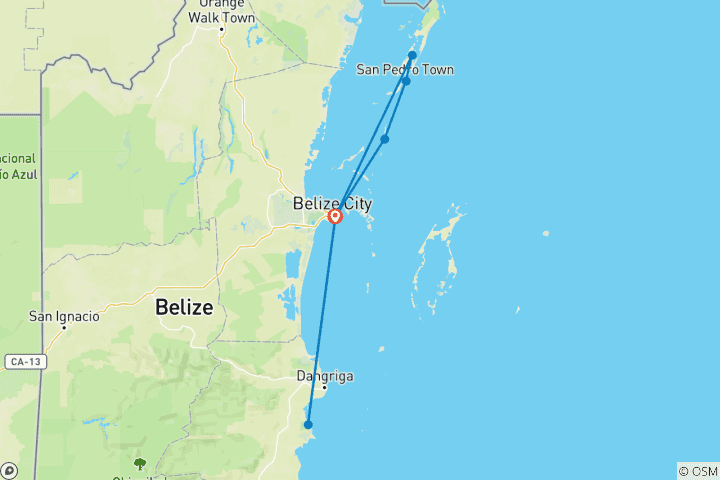 Carte du circuit Belize - Forêts tropicales, chutes d'eau, plages et trou bleu