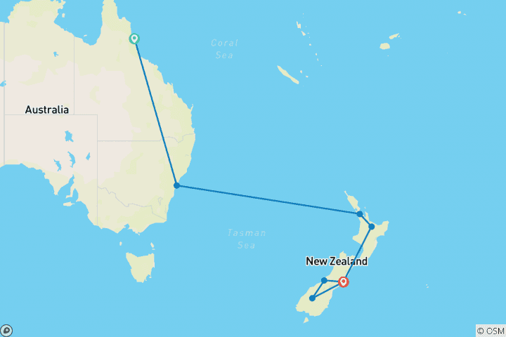 Mapa de Lo mejor de Australia y Nueva Zelanda 18 días en grupo