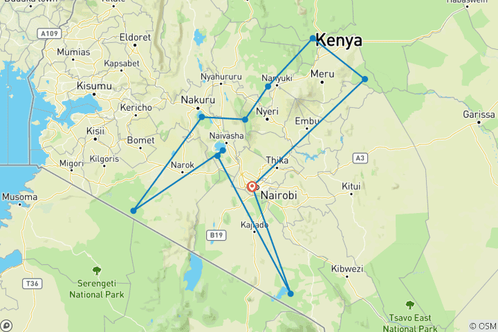 Mapa de Aventura por Kenia personalizado con salida diaria y circuito privado