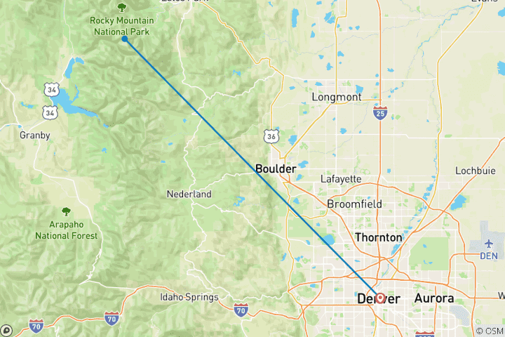 Map of Colorado Highlights from Denver - USA