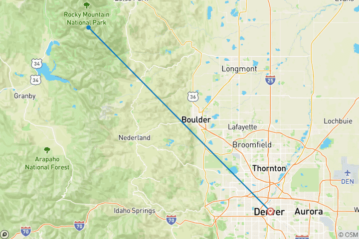 Map of Colorado Highlights from Denver - USA