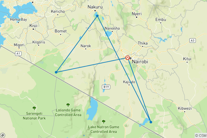 Carte du circuit Voyage privé personnalisé au Kenya de la migration des gnous du Masai Mara, départ quotidien